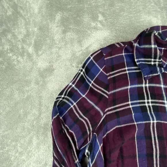 Beach Lunch Lounge Shirt Women Blue Burgundy Plaid Button Up Long Sleeve Cowgirl - Picture 5 of 12